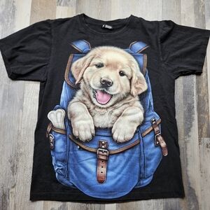 Thanabat Small Golden Retreiver in Backpack tshirt